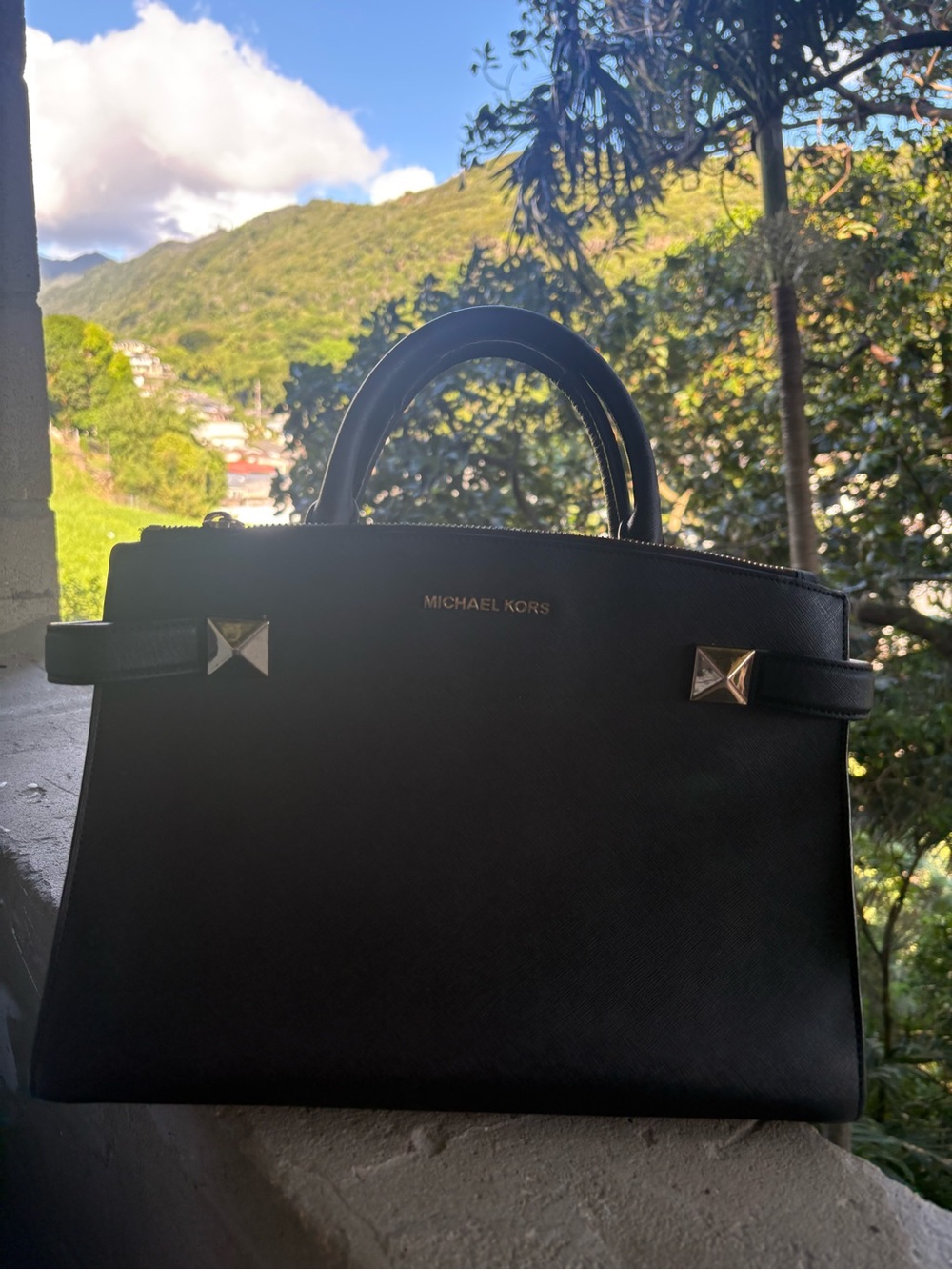 Michael Kors Black Saffiano Satchel with Gold Hardware